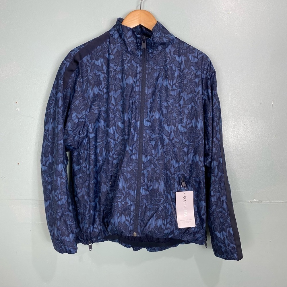 Athleta Sightseer Lace Jacket Blue Zip‎ Up Floral Sz L 986271